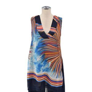 ANTHROPOLOGIE Top Womens Size S Tiny Shoreline Print Multicolor Sleeveless Tunic